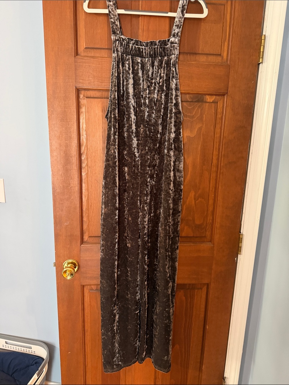 Simple Crushed Velvet Jumpsuit in Charcoal Gray